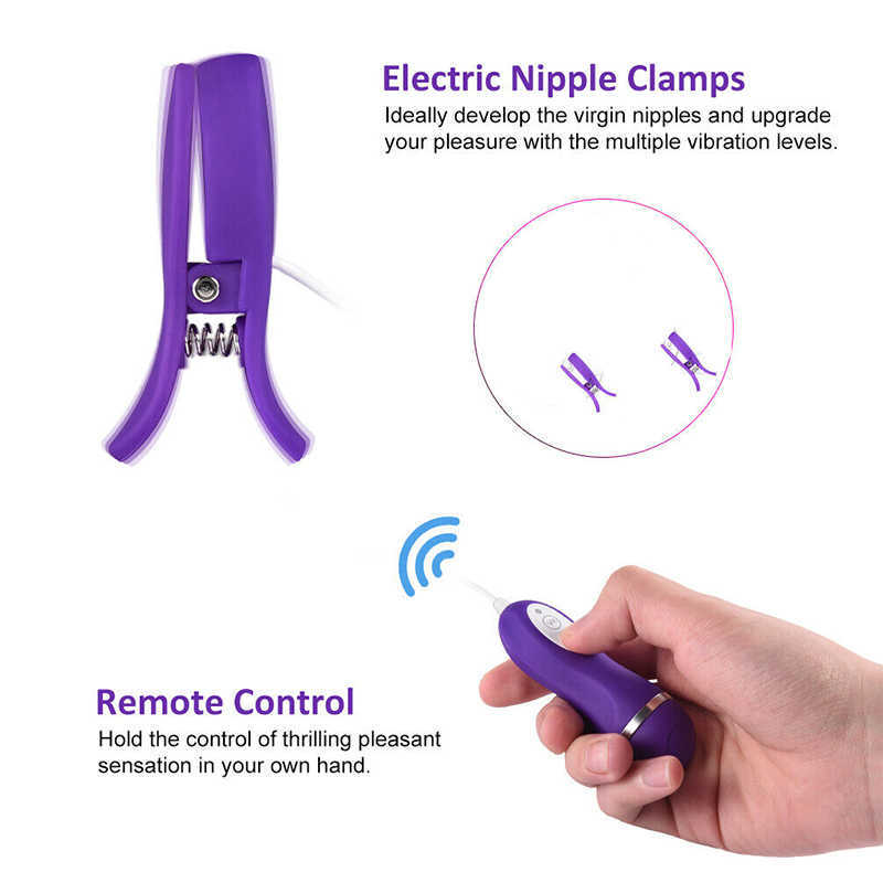 Articoli di bellezza Stimolatore femminile Giocattoli sexy Morsetti capezzoli elettrici 10 Capezzoli di frequenza Labia Clip Vibratore Massaggio al seno Figa Prodotto erotico