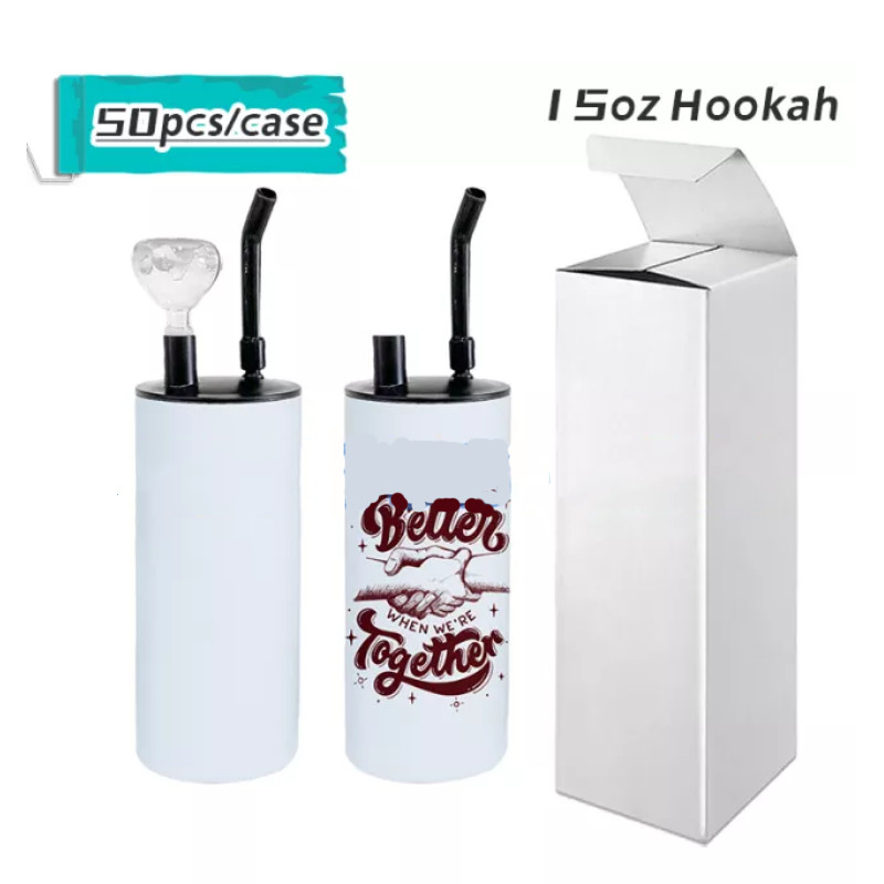 Canada Warehouse Sublimation Straight Hookah Tumblers 15oz 20oz 22oz Vasos para fumar de acero inoxidable con tapa Paja DIY Botella de agua de viaje portátil B5