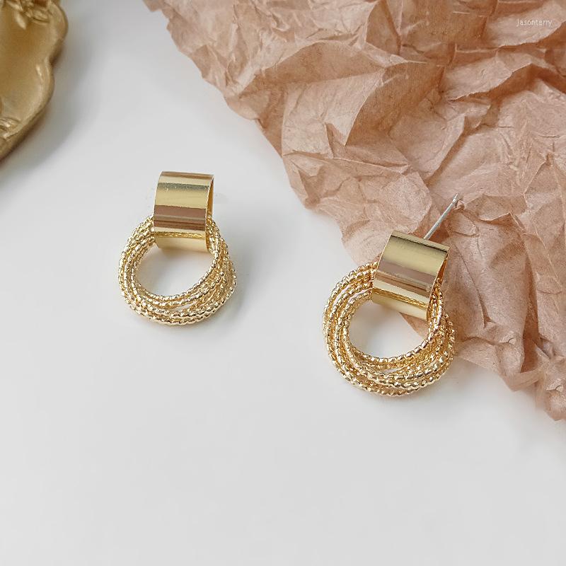 Stud Oorbellen Dames Eenvoudige Gouden Kleur Vintage Kleine Cirkel Kwastje Piercing Voor Vrouw Ongebruikelijke Koreaanse Charme Oor Jewelry294G