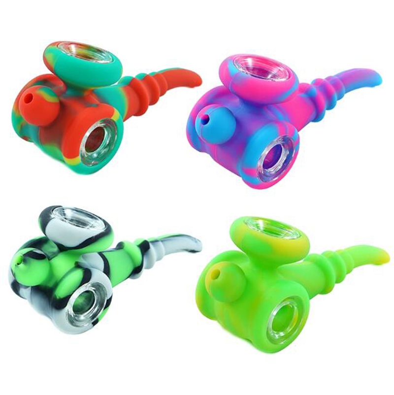 Wholesale Colorful Silicone Pipes Portable Herb Tobacco Oil Rigs Glass Single Hole Filter Bowl Easy Clean Handpipes Smoking Tube Cigarette Holder DHL