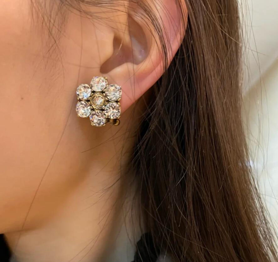 Fashion Designer Crystal Rhinestone Earrings Ear Stud aretes have stamps top brass material Women wedding party jewelry