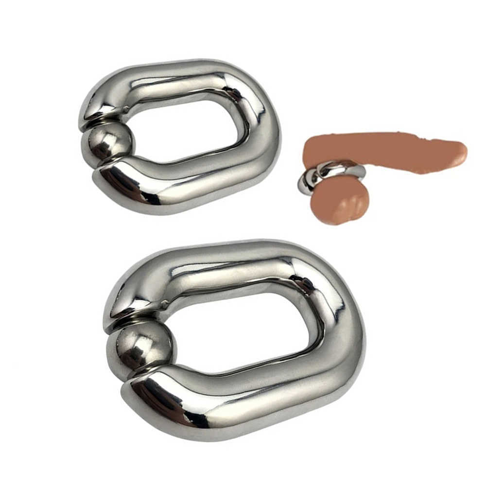 Beauty Items Männlicher schwerer Hodensack-Stretcher aus Edelstahl, Penis-Bondage, Metall-Hahnring, Verzögerung der Ejakulation, sexy Spielzeug für Männer, schwuler Erwachsener