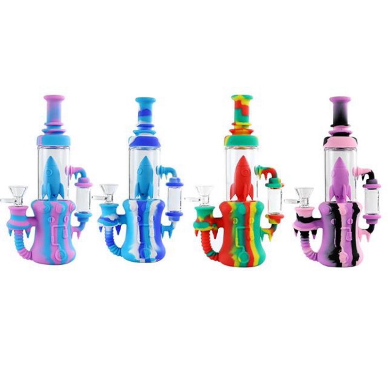 Silicone Colorful Bong Hookah Pipes Easy Clean Herb Tobacco Oil Rigs Handle Glass Bowl Handpipes Smoking Cigarette Holder Portable Desktop Waterpipe DHL