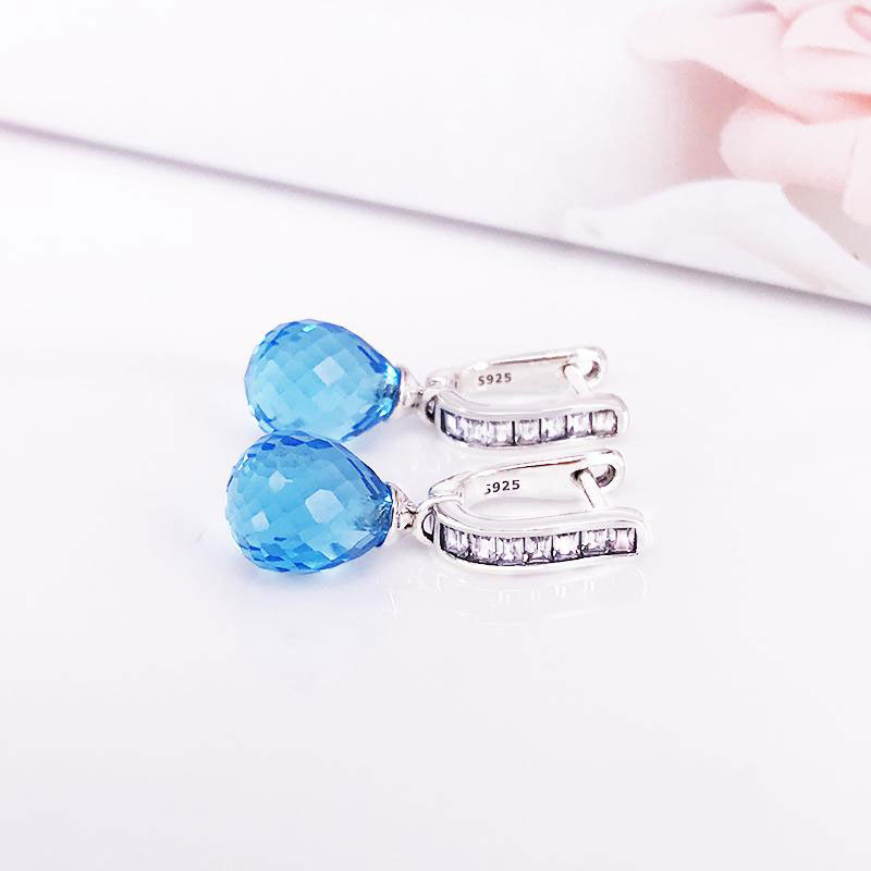 925 STERLING Gümüş Aqua Faceted CZ Köpüklü Kasnak Küpeleri Avrupa Pandora tarzı Takı Moda Küpelerine Uyuyor