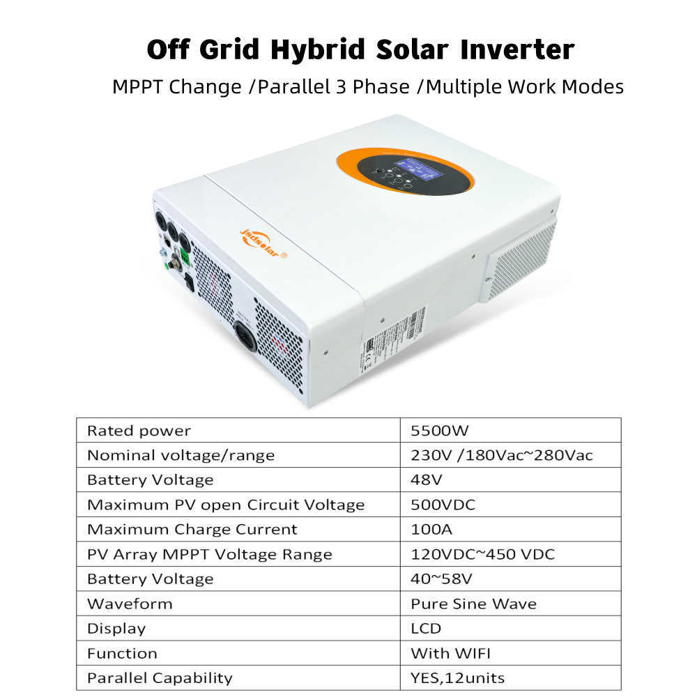 JSDSOLAR 5500W Solar System met 5WKH 51.2V 100AH ​​LIFEPO4 BATTERING 5.5KW MPPT Inverter 400W PV Panelen Off Grid System