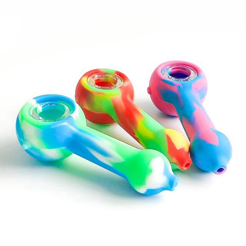 Wholesale Mini Colorful Silicone Pipes Portable Herb Tobacco Oil Rigs Glass Single Porous Hole Filter Bowl Handpipes Smoking Cigarette Holder Tube