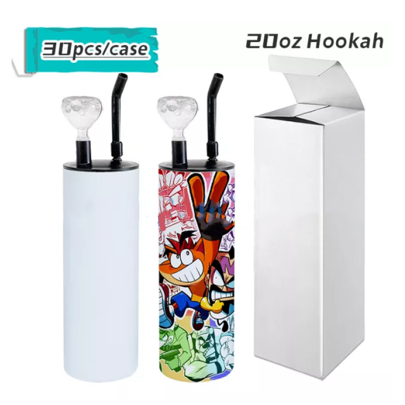 Canada Warehouse Sublimation Straight Hookah Tumblers 15oz 20oz 22oz Stainless Steel Smoking Cups With Lid & Straw DIY Portable Travel Water Bottle B5