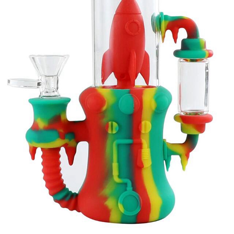 Bunte Silikon-Bong-Wasserpfeifen, leicht zu reinigende Kräuter-Tabak-Ölplattformen, Griff, Glasschüssel, Handpfeifen, Rauchen, Zigarettenhalter, tragbare Desktop-Wasserpfeife, DHL