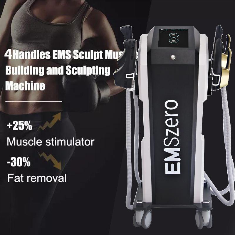 Emszero Muscle Stimulateur Hiemt Teslas Slimage Machines Emslim Sculpt 4 poign￩es avec coussin RF Burning EMS Corps Sculpting Mlim Hi-EMT Muscle Trainer Equipment