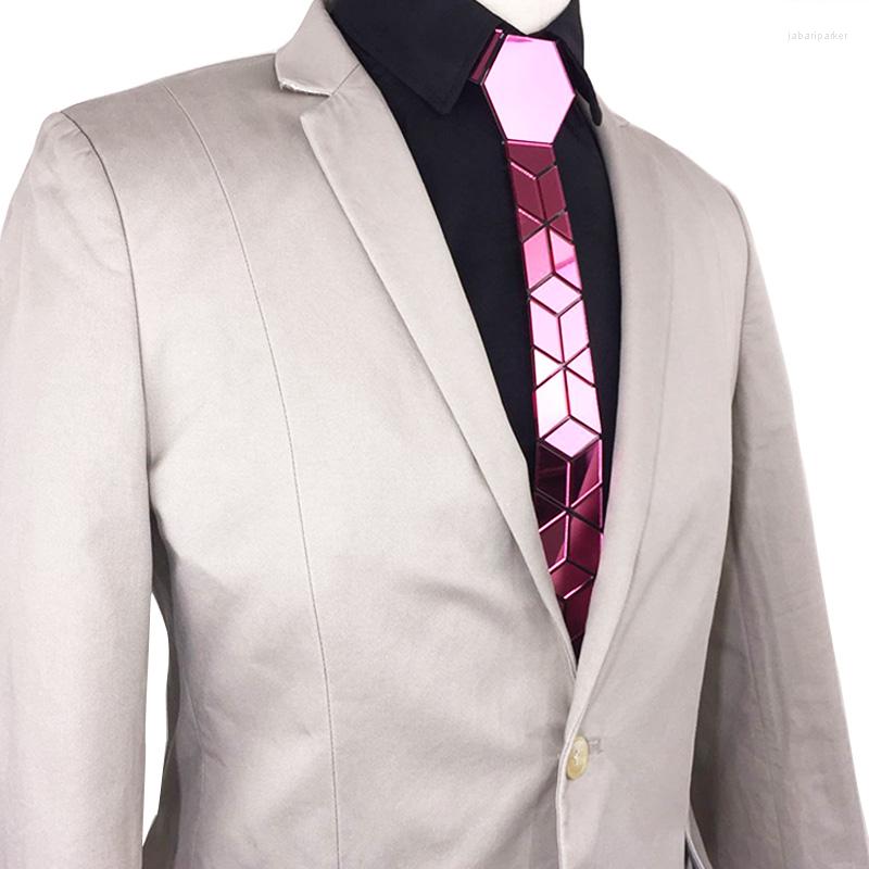 Bow Ties Acrylic Mirror Men Shiny Necktie Fashion Jewelry Pink Skinny Diamond Plaid Geometric Slim Bling197e