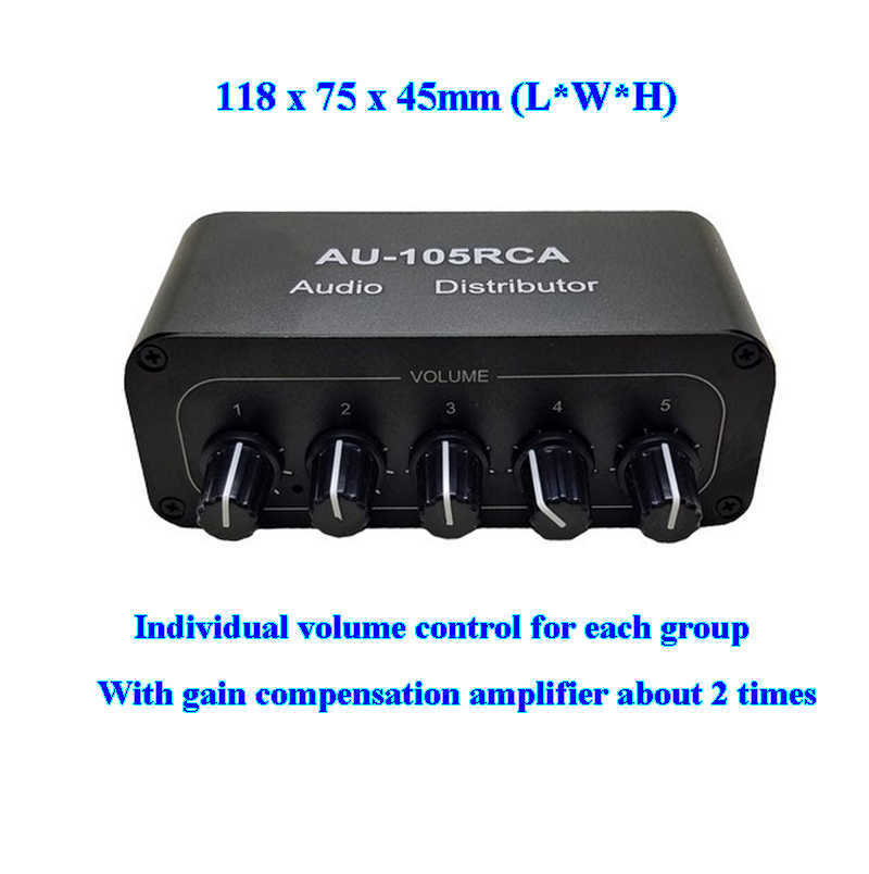 Dual Channel Stereo Audio Distributör RCA Separator Envägs Input Five Output Power Amplifier Connection
