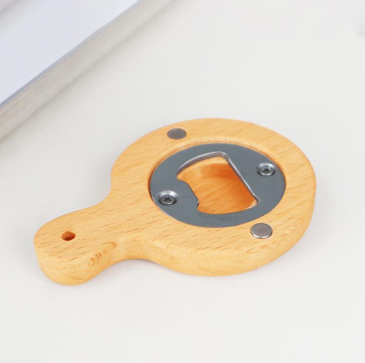 Round Square Wooden Bottle Opener With Handle Coaster Fridge Magnet Decoration Beer Bottle-Opener Can Engrave Logo SN583