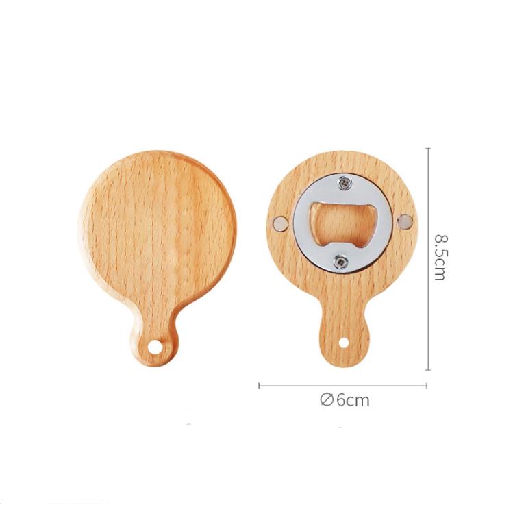 Round Square Wooden Bottle Opener With Handle Coaster Fridge Magnet Decoration Beer Bottle-Opener Can Engrave Logo SN583