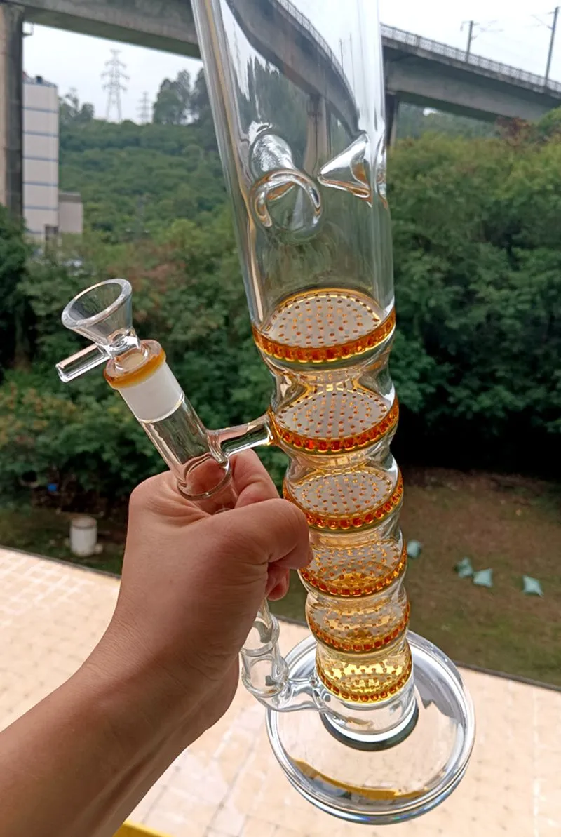 Straight Glass Water Recycler Bong Hookahs with Multiple Honeycomb Filters Perc Bubbler Oil Dab Rig