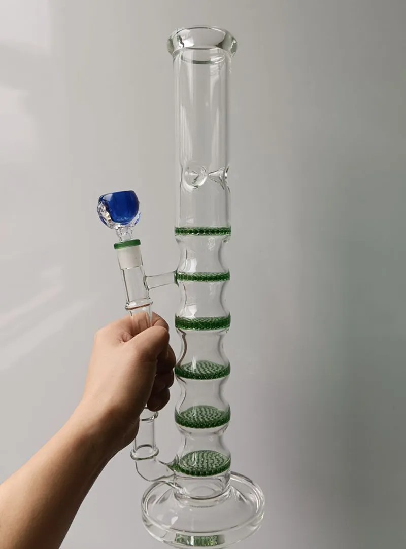 Straight Glass Water Recycler Bong Hookahs with Multiple Honeycomb Filters Perc Bubbler Oil Dab Rig