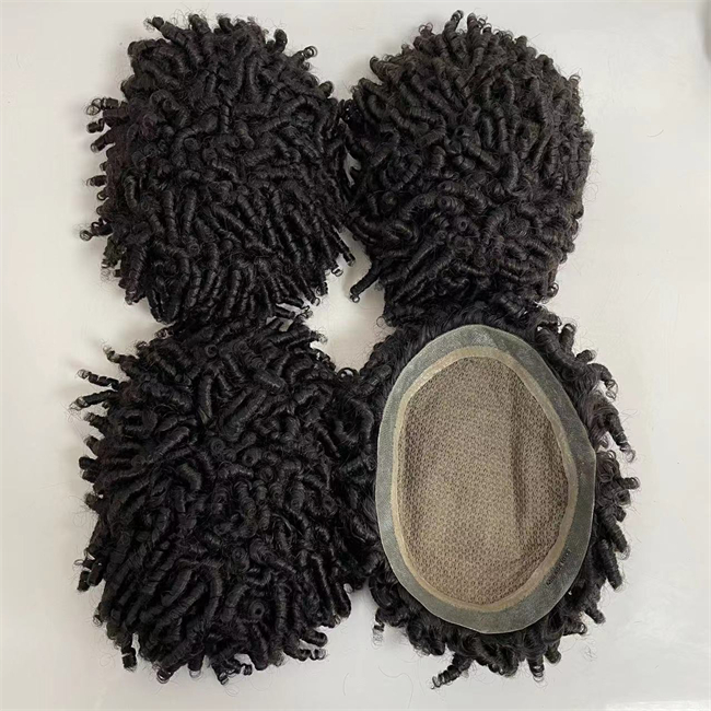 Brasilianska jungfruliga mänskliga hårstycken 8x10 #1b 15mm Curl Full Silk Base Toupee för män