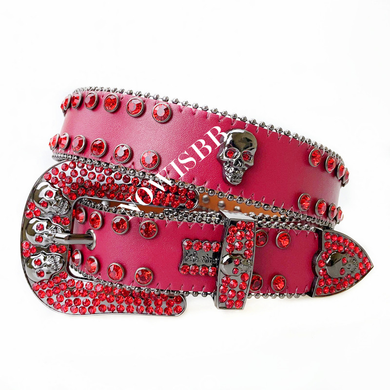 Punk Skull BB Rhinestone Simon Belts Luksusowa marka czarny skórzany pasek zachodni kowboj Crystal Studded Diamond Bling Belt Women1966