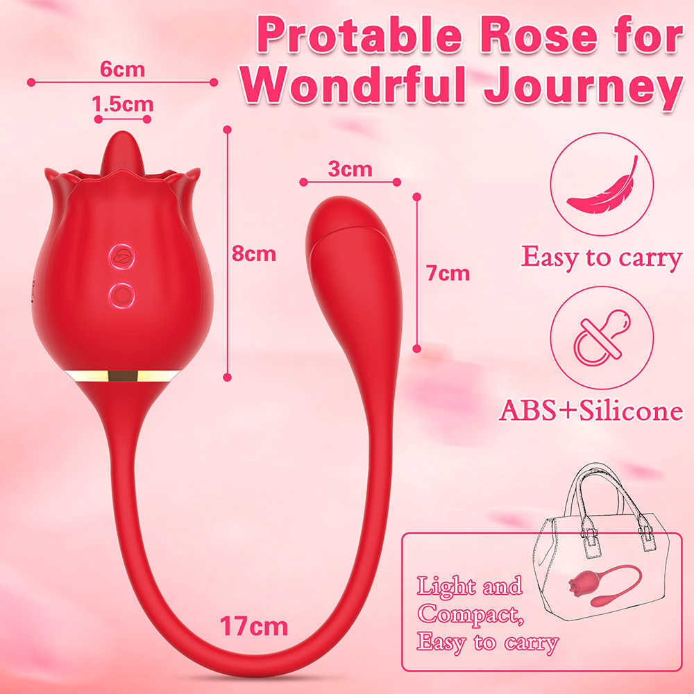 Articles de beauté Rose Clitoris vibrateur 2 en 1 langue orale léchant vibrant gode jouets sexy pour les femmes poussant G Spot clitoridien