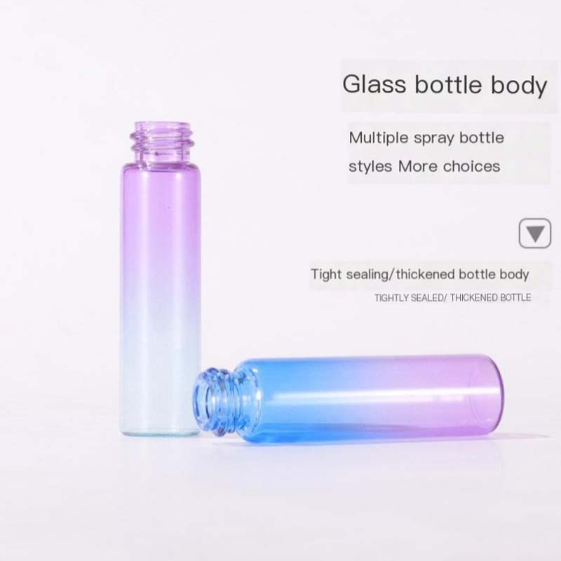 Mini Mixed Colorful Glass Essential Oil Perfume Bottle Spray Atomizer Portable Travel Cosmetic Container 5ml Perfumes Black Cap Bottles Joblot