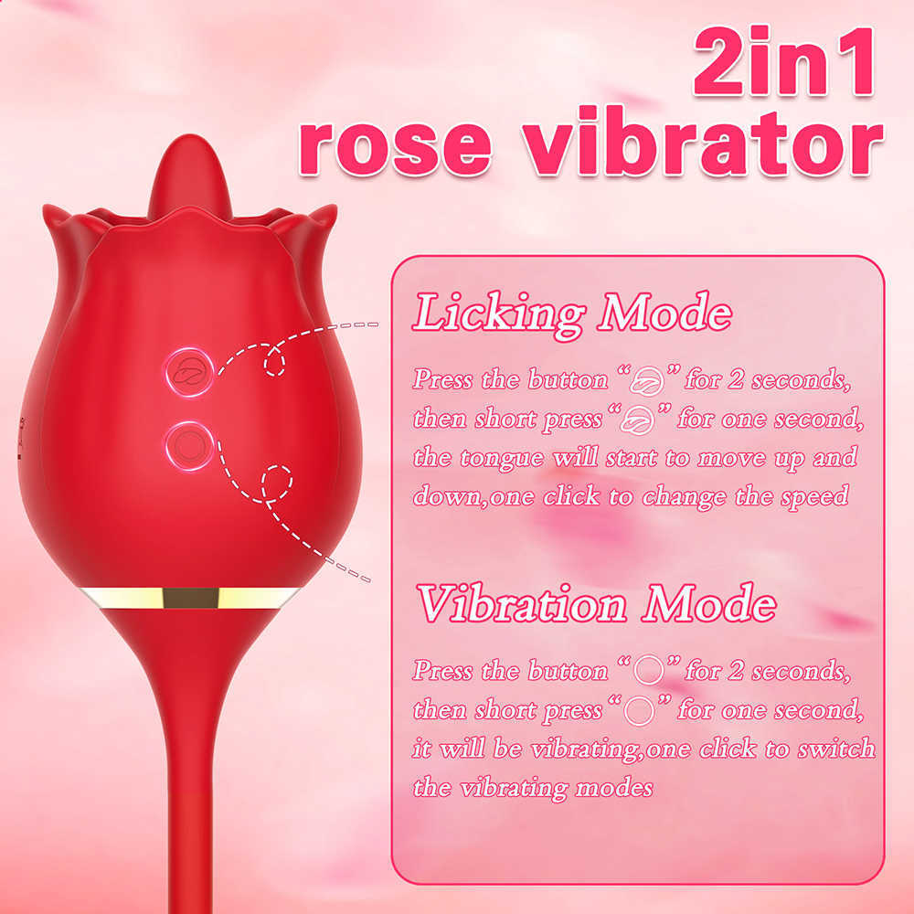 Articles de beauté Rose Clitoris vibrateur 2 en 1 langue orale léchant vibrant gode jouets sexy pour les femmes poussant G Spot clitoridien