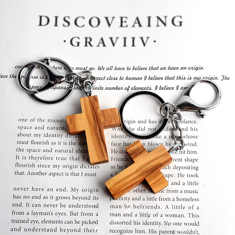 Olive Cross Keychains Diy Wood Keychain Pendant Creative Gift Keyring Key Chain