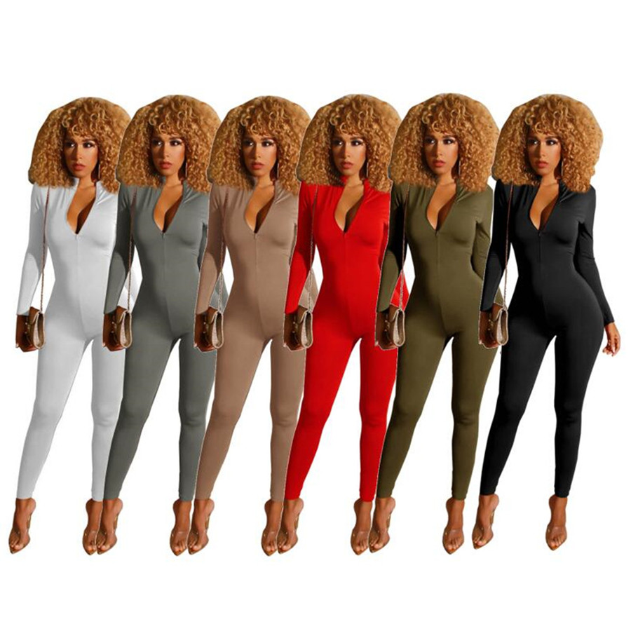 2024 Designer Vrouwen Jumpsuits Lange mouwen Eendelige Outfits Casual Bodycon Dame Rompertjes Broek Effen Opstaande Kraag Sportkleding Overalls Groothandel Kleding 9123