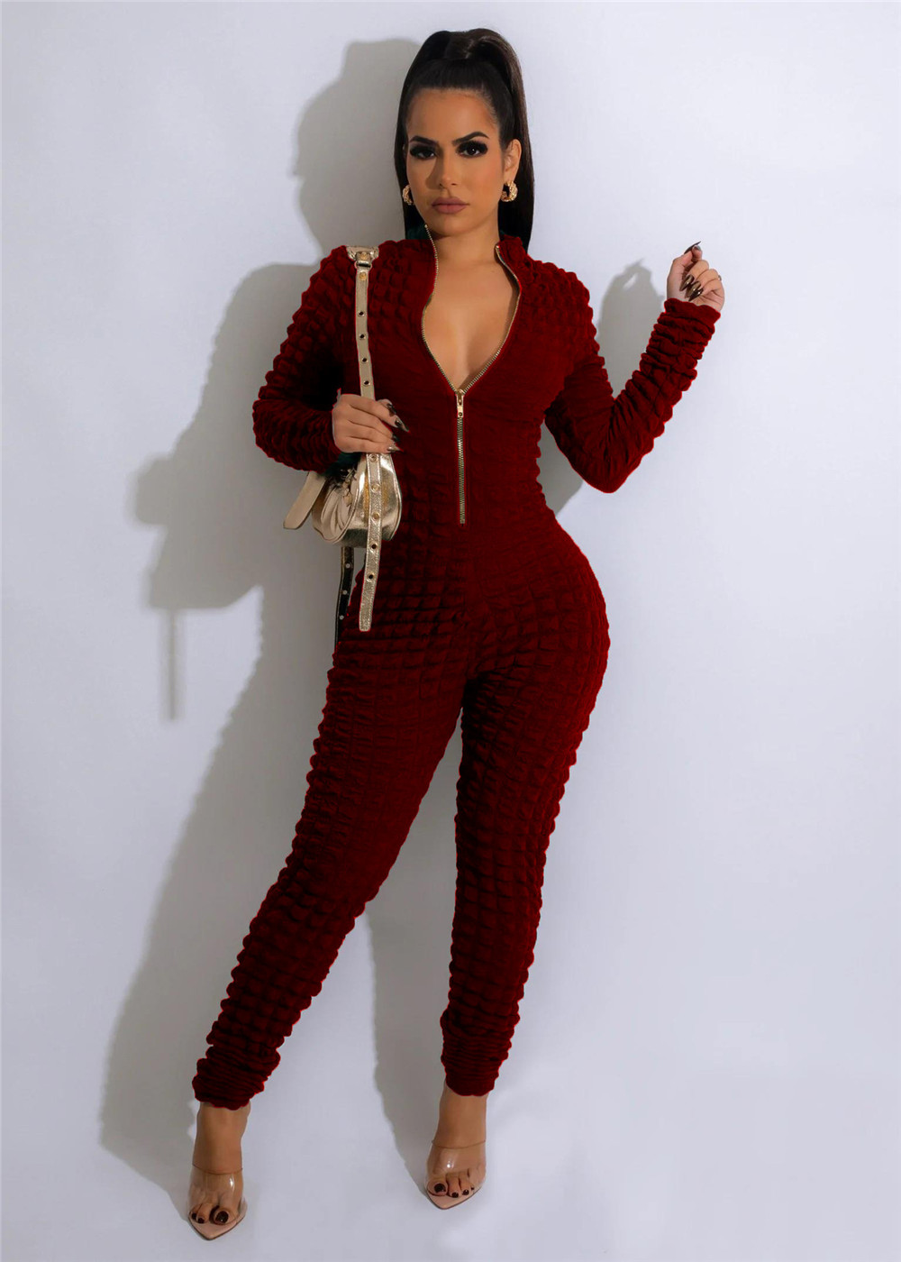 2024 Designer Bubble Jumpsuits Dames Casual Solid One-pieces Rompertjes Sexy Overalls Bodycon Dames Jumpsuit Broek Groothandel herfst winterkleding 8843