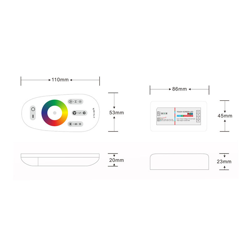 RGBW RGB 컨트롤러 터치 스크린 2.4G DC12-24V 18A LED 스트립 라이트 용 원격 컨트롤러 채널