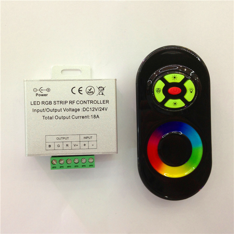 LED RGB Strip Controller 18A DC12V 24V RF Wireless Touch Remote Control Dimmer för LED 5050 2838 Färgglada ljus5581710