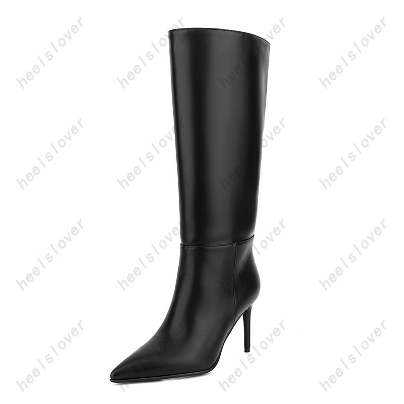 Heelslover nouvelle mode femmes hiver mi-mollet bottes minces talons hauts bout pointu élégant noir Club chaussures dames taille américaine 5-15