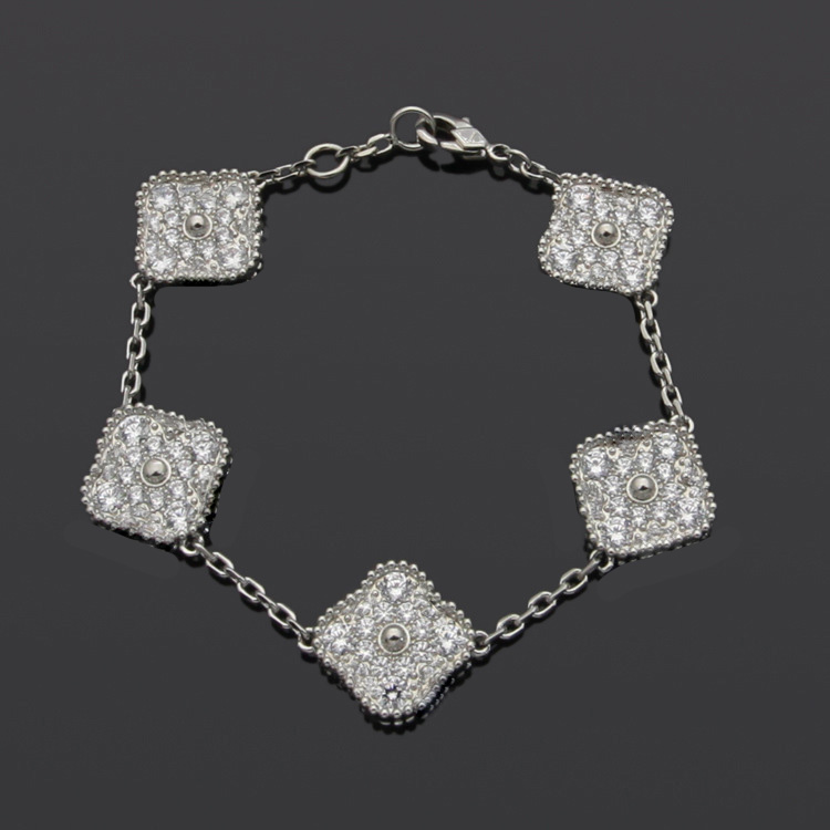 bedelarmbanden designer sieraden luxe vc letter 5 vierbladige bloemarmbanden 18K goud 925 zilver gegraveerde diamanten armband buc251Z