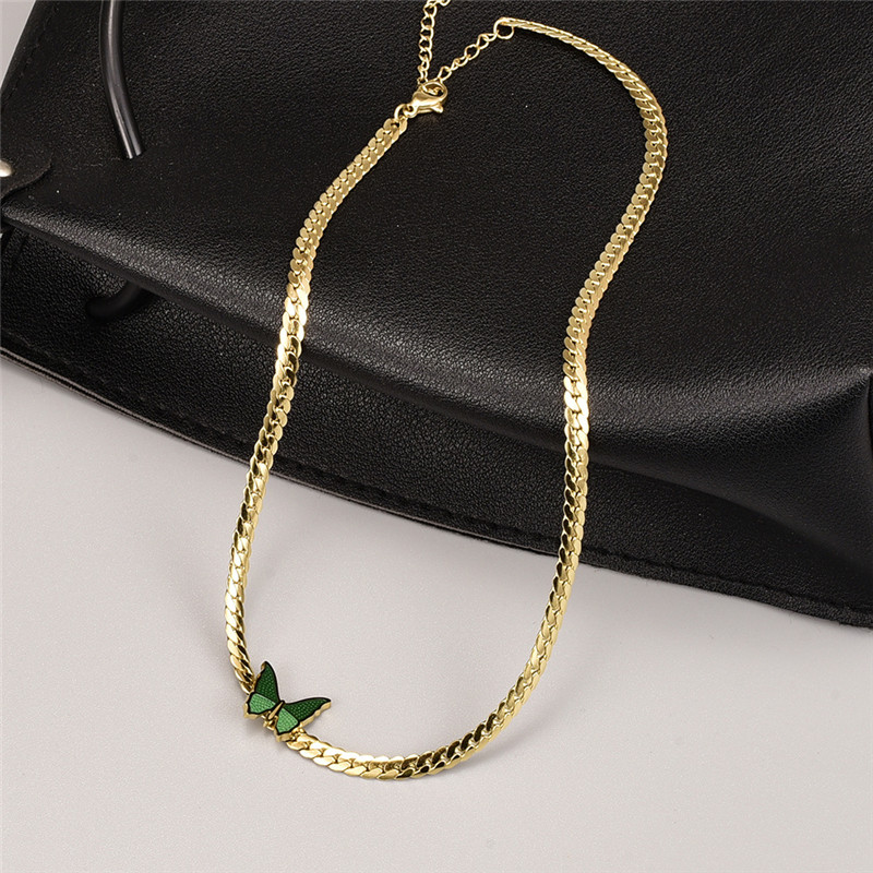 Vintage 316L Titanium Steel Gold Chain Green Butterfly Necklace Designer Woman 18k Gold Chokers Chains Necklaces for Women Party Friend Gift Punk Fashion Jewelry