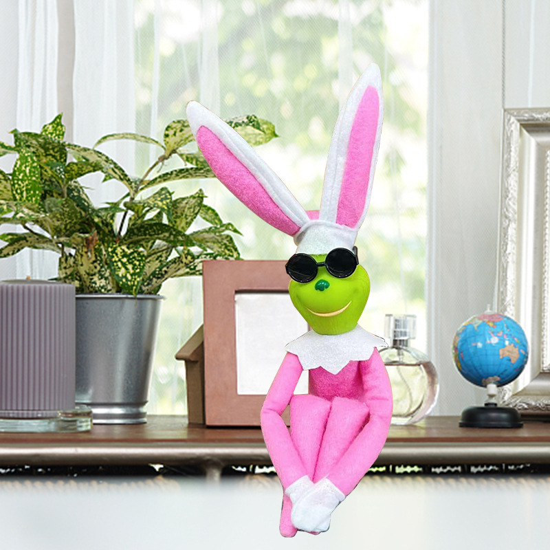 Dolls de p￡scoa Decora￧￣o de desktop Bunny Elf Statue com ￳culos Rabbit Child Gifts