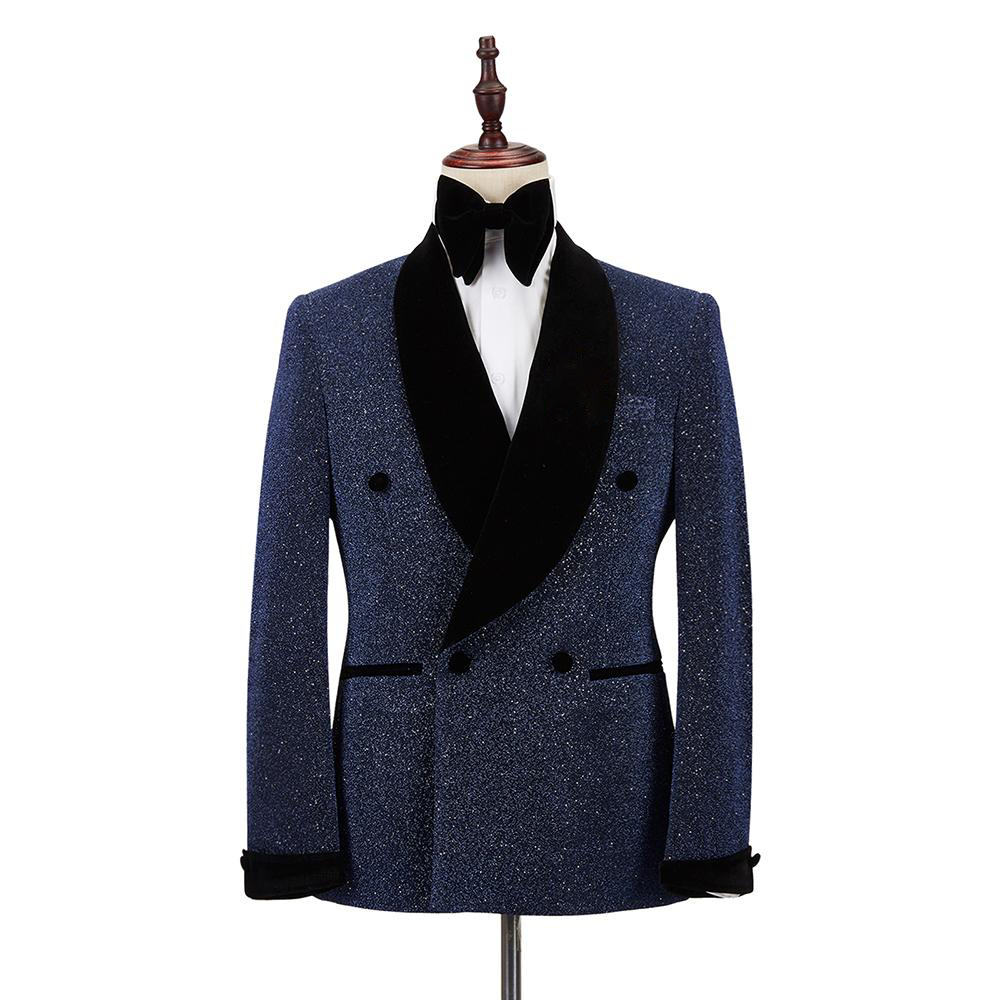 Deux Pièces Smokings De Mariage Hommes Costumes Paillettes Brillantes Moderne Formelle Slim Double Boutonnage Coupe Personnalisée Revers Entaillé Poches Époux