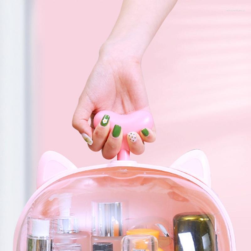 Jewelry Pouches Cat Shape Plastic Makeup Storage Box Cosmetic Organizer Make Up Container Desktop Sundry Case186e