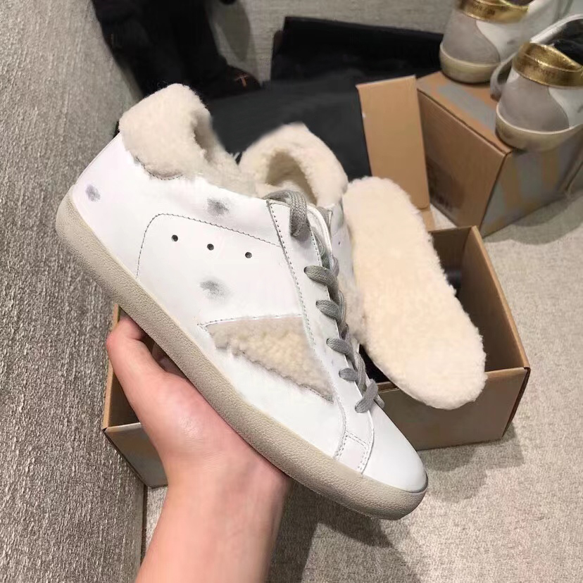 New release Italy Brand Women Winter Sneakers Super-Star Shoes luxury Golden Sequin Classic White Do-old Dirty Designer Man Lamb Wool Casual Shoe