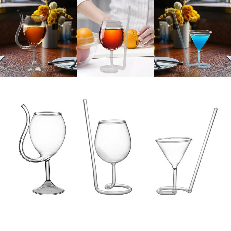 Verres à vin verre à Cocktail Unique, verres à Champagne, café glacé avec gobelet en paille intégré pour la maison et la famille, Bar240R