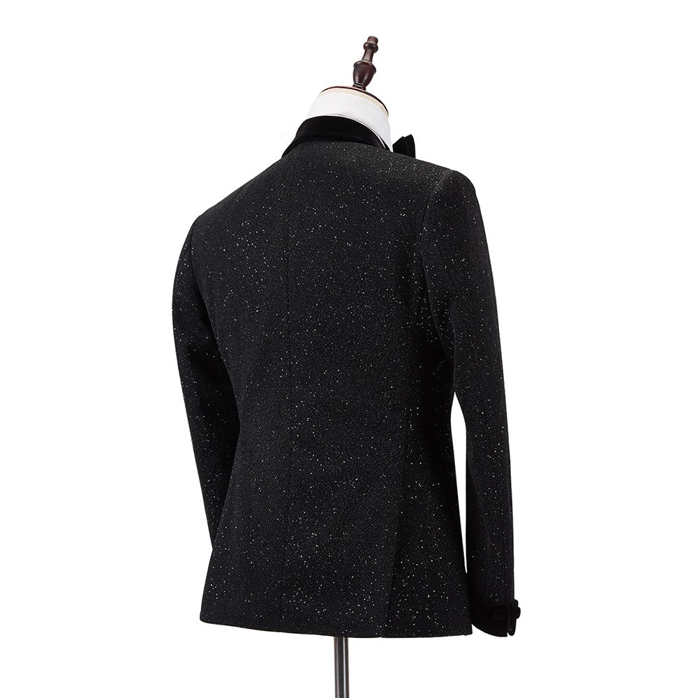 Deux Pièces Smokings De Mariage Hommes Costumes Paillettes Brillantes Moderne Formelle Slim Double Boutonnage Coupe Personnalisée Revers Entaillé Poches Époux