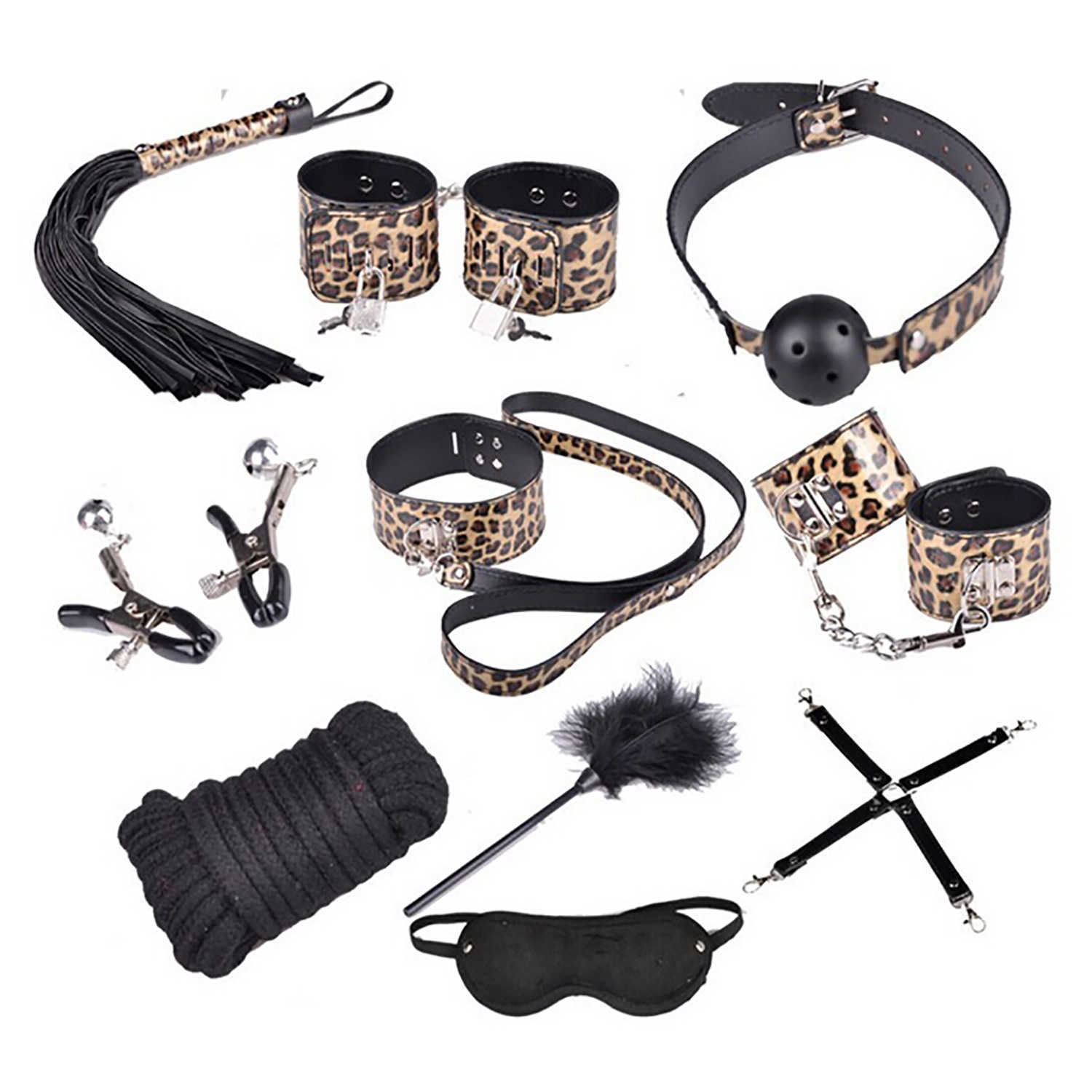 Itens de beleza Jogos sensuais Leopard Leather Bondage Sets Erotic BDSM Restraints Training Slave Tools Fetichism Couples SM Game Toys