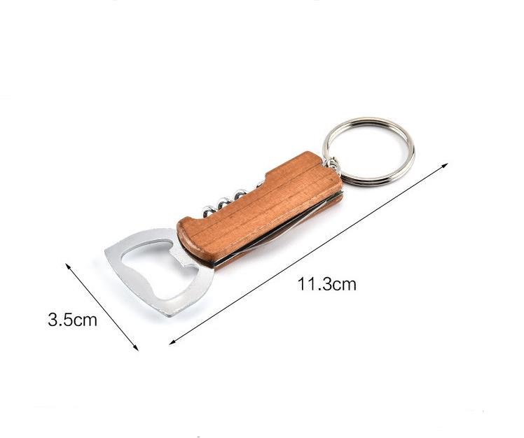 Wooden Handle Bottle Openers Keychain Knife Pulltap Double Hinged Corkscrew Stainless Steel Key Ring Opening Tools Bar SN586