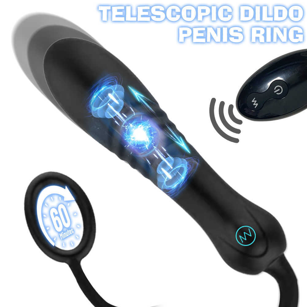 Itens de Beleza Dildo Telescópico Vibrador Controle Remoto Estimulador de Ponto G Plug Anal Massageador de Próstata Bumbum Ejaculação Retardada Penis Ring