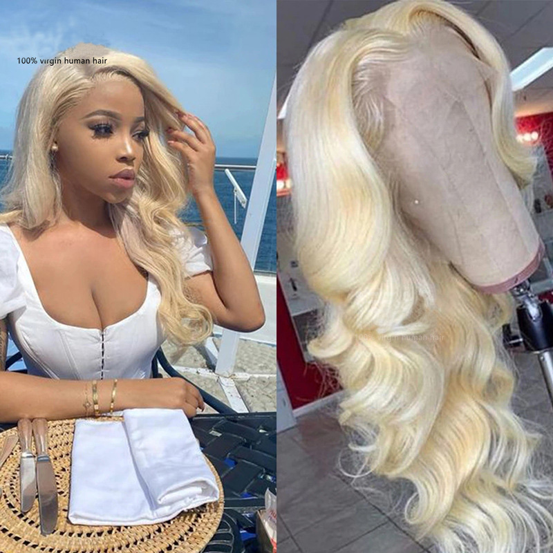 Brazilian Human Hair 13X4 Lace Front Wig Silky Straight Body Wave 613# Blonde Color 10-32inch Free Part 150% 180% 210% Density