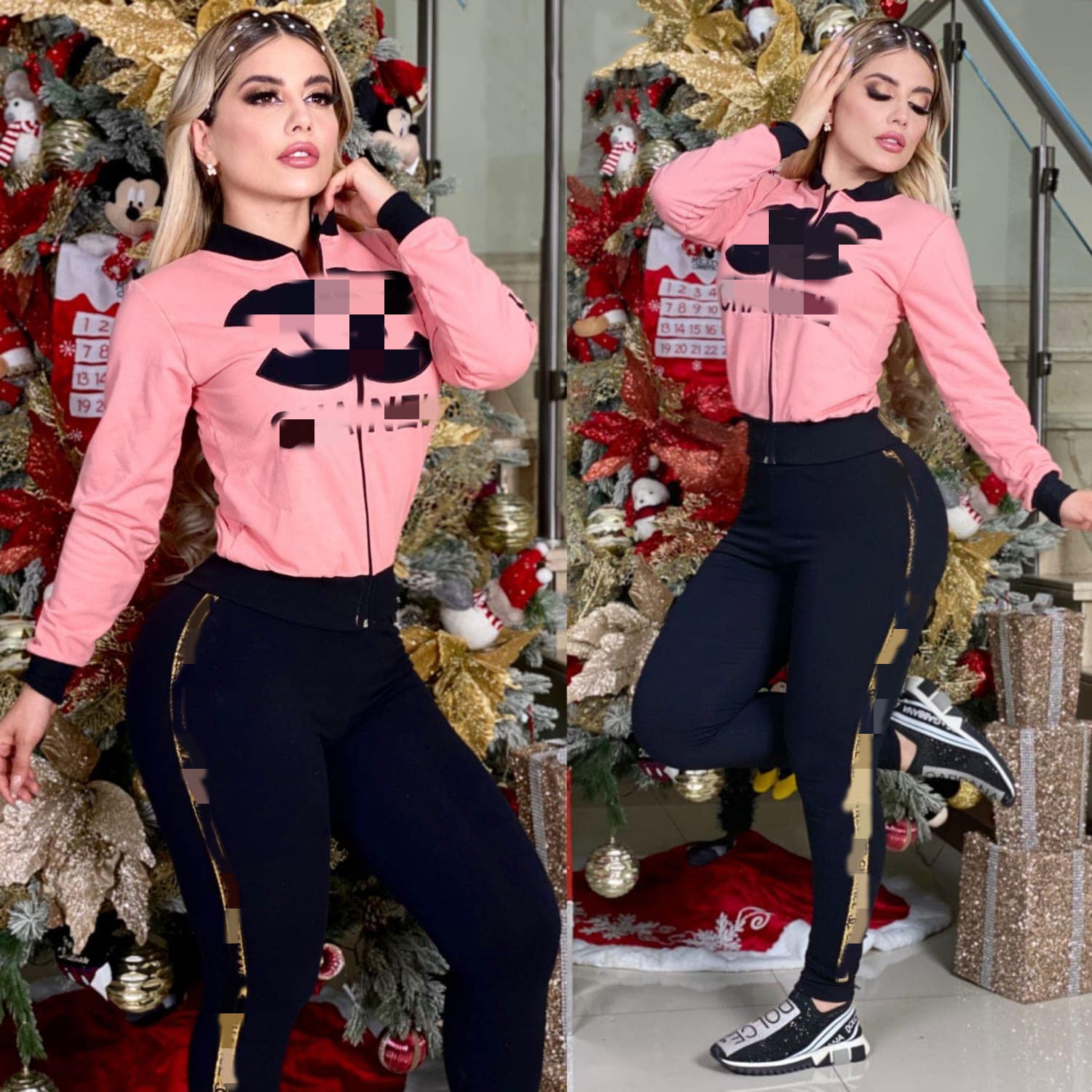 2023 Spring Two Piece Pants Tracksuit Women Outfits Casual Printed Zipper Jacket and Sweatpants Sets Free Ship
