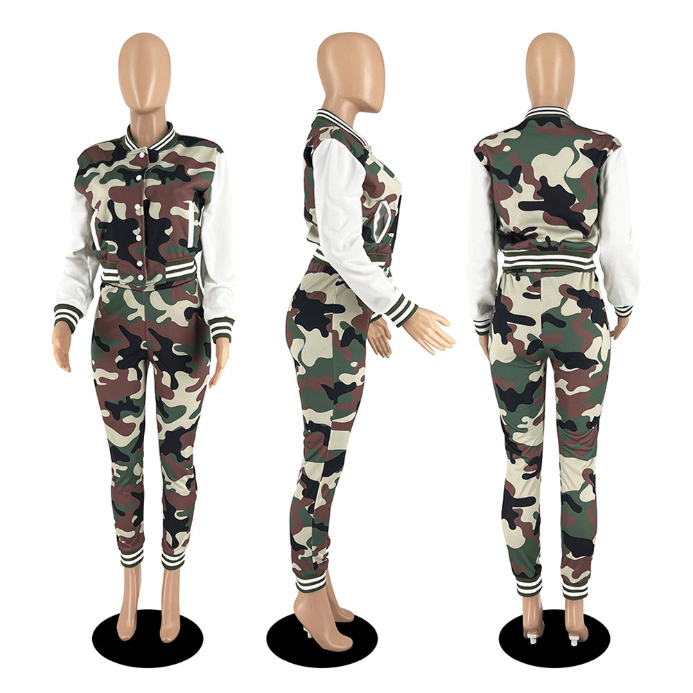 2024 Designer Camo Survêtements Femmes 2 Pièces Ensemble Casual Veste De Baseball Pantalon Sweat Costume Dames Tenues Patchwork Manches Longues Automne Hiver Vêtements En Vrac En Gros 8968