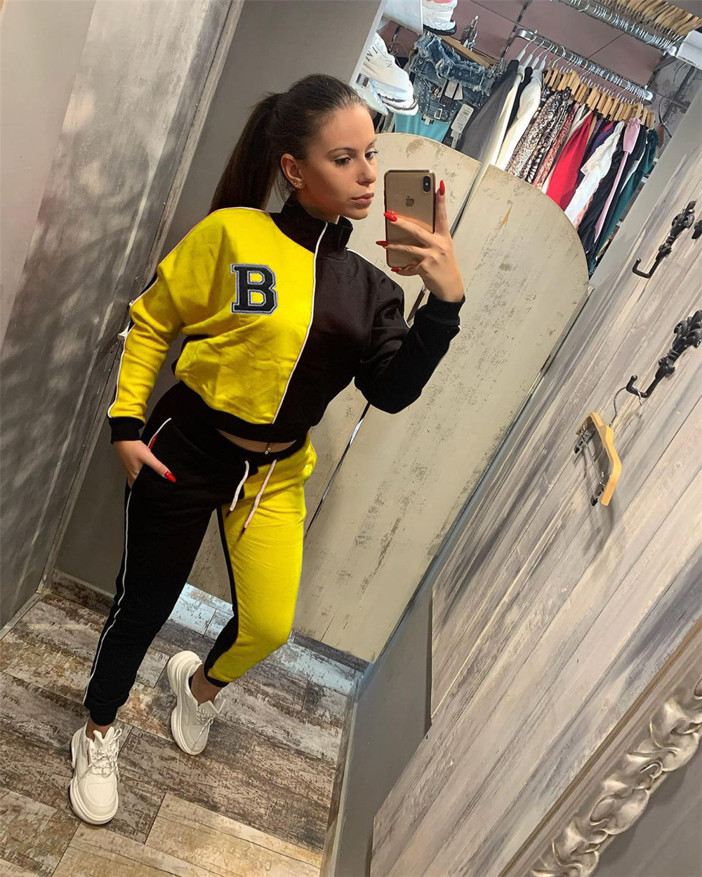 Plus la taille 3XL Sweatsuits Femmes Automne Hiver Survêtements À Manches Longues B Vestes Pantalons Deux Pièces Ensemble Assorti Patchwork Tenues Casual Sportswear Vêtements 9088