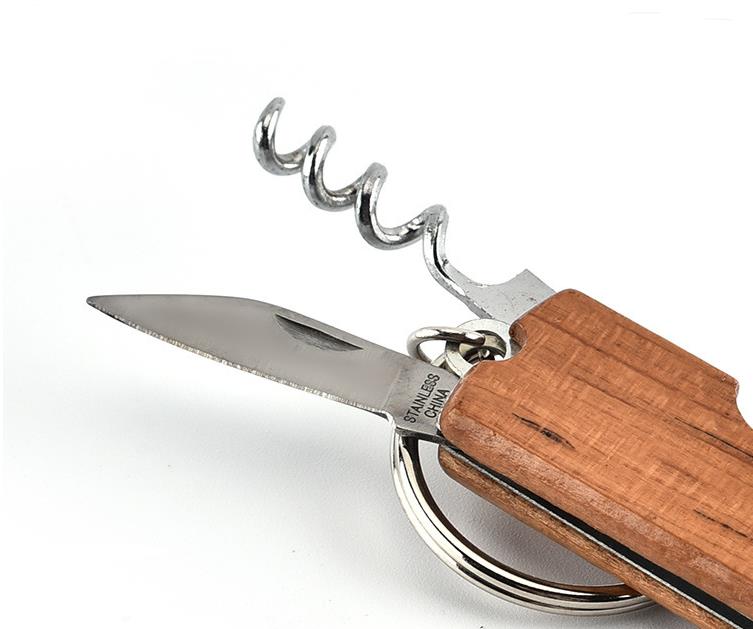 Poignée en bois ouvre-bouteilles porte-clés couteau Pulltap tire-bouchon à Double charnière en acier inoxydable porte-clés outils d'ouverture barre SN586