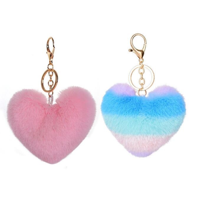 9cm Heart Pompom Keychain Imitate Rabbit Fur Ball Keychains For Women Valentine's Day Gift Bag Hanging Ornaments 309d