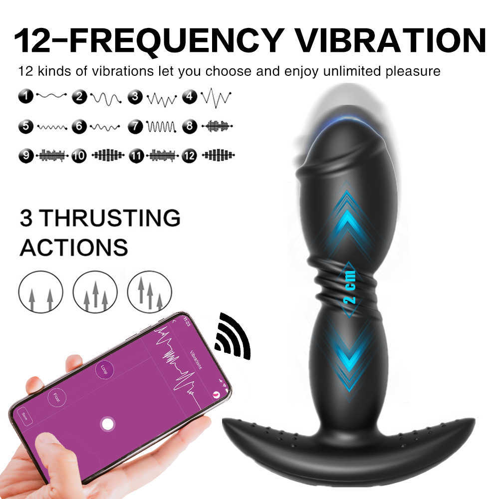 Sk￶nhetsartiklar Bluetooth Control THROSTING Vibratorer Anal Butt Plug Vibrator f￶r m￤n Prostata Massager Dildo f￶r kvinnor Sexiga leksaker Gays