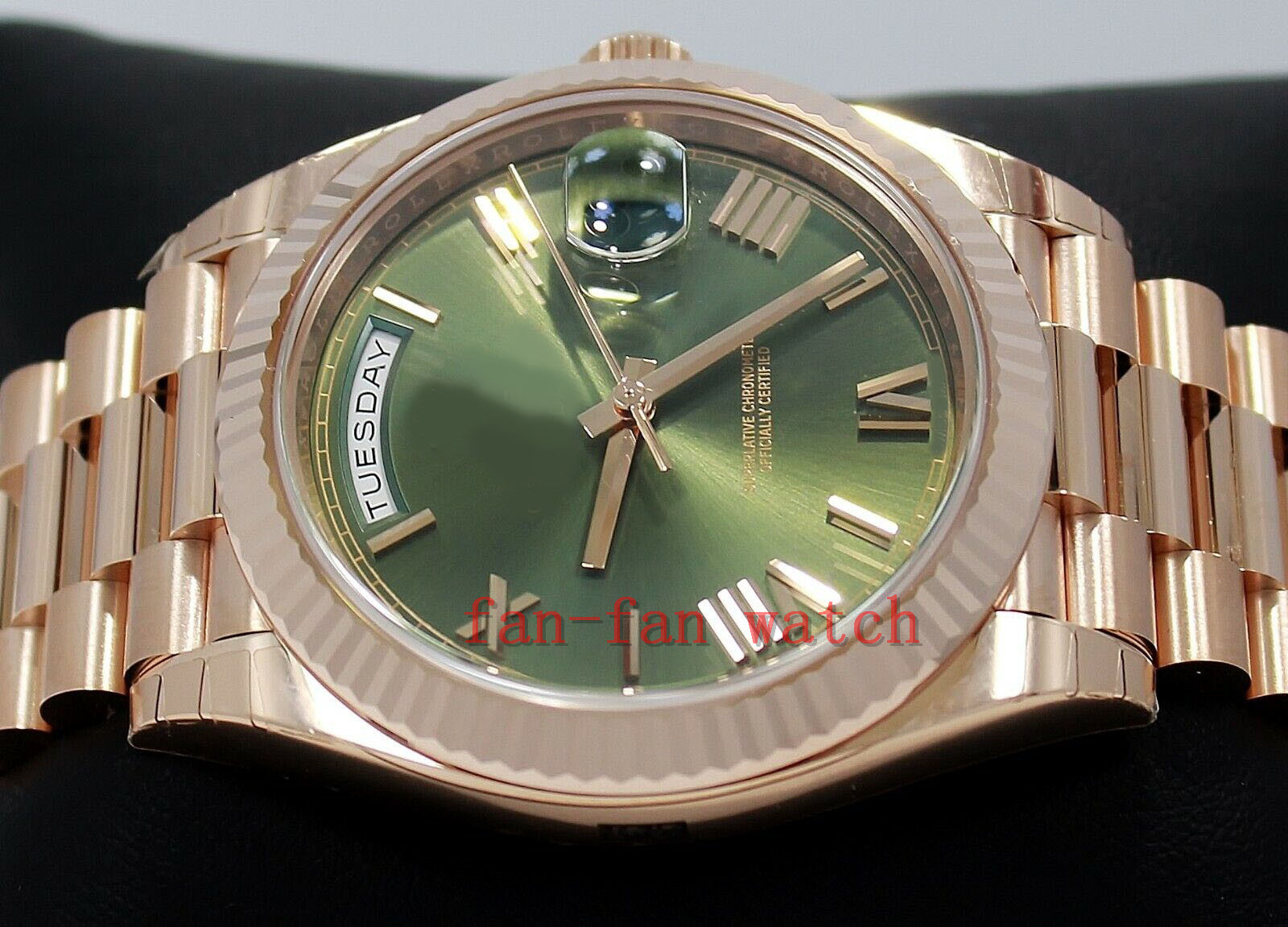 2023 مراقبة الجودة حركة الحركة التلقائية الرئيس 40 مم يوم 228235 18K Rose Gold Gold Olive Dial Watch New2975