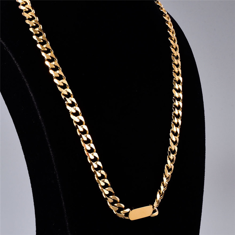 Bijoux Punk Hip Hop Chaîne à maillons cubaine en or 18 carats pour femme Collier de créateur Chaînes en acier au titane 316L Colliers sud-américains Chaînes Rectangle Colliers pour femmes 45cm